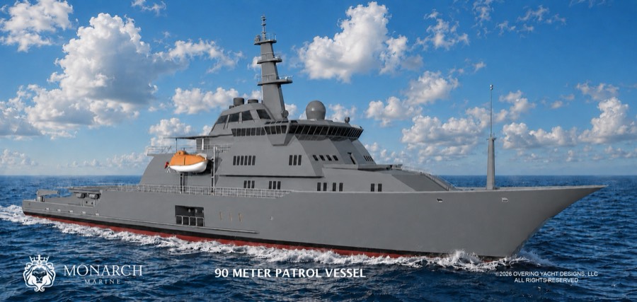 Rendering of the 90 meter patrol vessel underway.